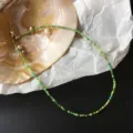 Böhmische grüne Perlenkette, handgemachte bunte Choker Halskette für Damen und Alltag. - Farbe 10 (Grün/Gelb)