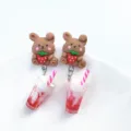 Jolies boucles d'oreilles pendantes ours fraise milkshake en résine kawaii pour filles - Tige en Argent 925 Lapin Fraise Café