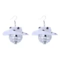 70er Jahre Disco Kugel Cowboyhut Ohrringe, retro Party Mode Schmuck Accessoires für Damen. - Ohrhaken / Schwarz Weiß Kuh Muster