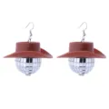 Detailansicht der ausgefallenen 70er Jahre Retro Disco Kugel und Cowboyhut Ohrringe. - Ohrhaken / Braun
