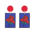 Boucles d'oreilles pendantes rose rouge en acrylique chic avec clou rond pour femmes. - Disque Rouge Rectangle Bleu Rose Rouge Pendentif (Style 6)