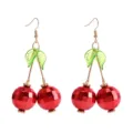 Rote Kirsche Baumelohringe süße niedliche geometrische Frucht Ohrringe Damen Mode Schmuck Design - Polierter Glatter Stil / Rot