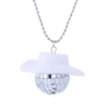 70er Jahre Disco Cowboyhut Spiegelkugel Halskette Party Kostüm Schmuck Accessoire - Halskette / Weiß