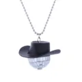 Vintage Diskokugel Cowboyhut Halskette Party Schmuck Retro Mode Accessoire Anhaenger - Halskette / Schwarz