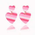 Süße rosa-weiße gestreifte Doppelschicht-Ohrringe, trendiger Harzschmuck für Partys und Geschenke. - Rosa Und Weiß Gestreifter Doppel-Herzstil (5号)