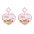 Boucles d'oreilles cœur en acrylique rose avec joli détail imprimé tulipe, style mignon. - Champs de Tulipes Rose Imprimé Cœur Clous (Style 9)