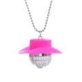 70s Disco Pink Cowboy Hat Disco Ball Necklace Pendant Party Costume Jewelry Accessory - Mirror Coin Necklace