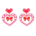 Rosa rote Acryl Herz Schleife Ohrringe Detailansicht, süßer Y2K Stil Modeschmuck Damen. - Pink Roter Bogen Herz Stil (9号)