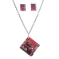 Collier et boucles d'oreilles circuit imprimé cyberpunk, style streetwear hip-hop futuriste. - Ensemble / Rouge