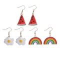 Süßes emailliertes baumelnde Ohrringe Set mit lustigen Wassermelone Spiegelei Regenbogen. - Set 17