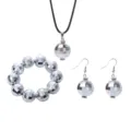 Silver disco ball jewelry set including necklace, bracelet and earrings for women party. - 3-Piece Set / Silver 3-Piece Set