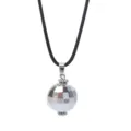 Detailed view of a 70s retro disco ball pendant necklace with a sleek black cord. - Necklace / Silver Necklace