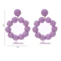Purple raffia woven statement earrings for women, stylish summer beach holiday round drop earrings. - Purple