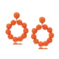 Bohemian orange woven straw ball round drop earrings for summer beach holiday fashion - Orange