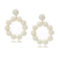 White raffia woven ball drop earrings, summer beach vacation style rattan statement jewelry. - Off White