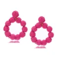 Close-up of pink raffia woven round earrings, showcasing fine texture and summer style details. - Wine Red