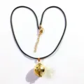 Gold disco ball pendant necklace with black cord, 70s retro style fashion jewelry accessory. - Gold Necklace