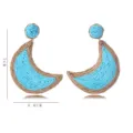 Pendientes de luna trenzados playa de verano, pendientes colgantes paja azul mujer. - Azul claro