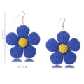 Pendientes colgantes de flores de paja tejida bohemios, pendientes florales azules de vacaciones. - Azul Real