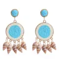 Χειροποίητα boho σκουλαρίκια από ψάθα και φυσικό κοχύλι για γυναίκες καλοκαιρινή παραλία - Μπλε Κοχύλι 1