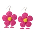 Pendientes de flores tejidos en rafia artesanal, bonitos pendientes bohemios rosa y amarillo. - Burdeos