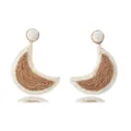 Pendientes de media luna tejidos estilo resort de playa de verano para mujer, elegantes de ratán. - Blanco Y Café