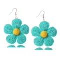 Pendientes de flores de rafia tejida a mano estilo bohemio turquesa pendientes para mujeres. - Cian