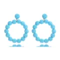 Handmade blue woven rattan round earrings, summer bohemian beach vacation jewelry piece. - Lake Blue