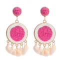 Βοημικά ψάθινα πλεγμένα λουλούδια κρεμαστά σκουπίδια κοχύλια, χειροποίητα κοσμήματα παραλίας. - Μπορντό Όστρακο 2