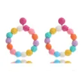 Handmade colorful raffia straw ball hoop earrings for women summer beach vacation boho jewelry - Colorful
