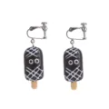 Close-up detail of cute Halloween popsicle resin clip-on earrings with funny cartoon eyes. - Clip-On Earrings / Black Mummy Ice Cream