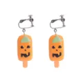 Cute Halloween pumpkin popsicle resin clip-on earrings, fun food play novelty jewelry. - Clip-On Earrings / Pumpkin Ice Cream