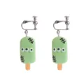 Halloween green monster popsicle clip-on earrings resin funny novelty jewelry gifts - Clip-On Earrings / Green Three-Eyed Monster Ice Cream