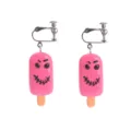 Halloween pink popsicle resin clip-on earrings spooky fun cute food play novelty jewelry - Clip-On Earrings / Rose Red Demon Ice Cream