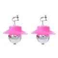 Pink cowboy hat disco ball clip-on earrings, unique retro party festival jewelry accessory. - Glossy Clip-on Earrings