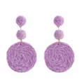 Lila Bast gewebte Ohrringe boehmische Stroh runde Haengeohrringe Sommer Strand Schmuck - Lila