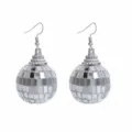 Silberne Discokugel Ohrringe für Damen, retro Spiegelball Ohrhänger, Party Schmuck Geschenk - Silberne Ohrhaken / 40mm