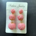 Handgemaakte raffia rotan bal hangende oren roze zomer strand vakantie stijl mode sieraden - Roze