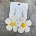 Pendientes de paja tejidos con flores lindas estilo boho vacaciones joyas para mujer - Blanco Roto