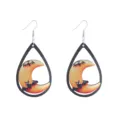 Halloween wooden teardrop earrings with moon and bat design, stylish holiday jewelry. - Moon Bat Style (Style 1)