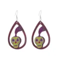 Wooden Teardrop Halloween Skull Earrings Fashion Punk Style Unique Drop Jewelry Gift - Green Skull Style (Style 9)