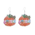 Close-up details of Thanksgiving wooden pumpkin turkey earrings with retro leopard style. - Turkey Bow Pumpkin Style (5258859291738)