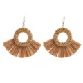 Handgemaakte rotan raffia waaier hangende oorbellen boho vakantie zomer detail - Nr.4 Haak