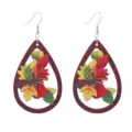 Autumn leaf wooden teardrop earrings with metal hooks, stylish vintage fall jewelry for women. - Style 1 (E2023-37)