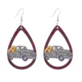 Autumn Thanksgiving wooden teardrop earrings with cute truck sunflower print for women fashion. - Style 2 (E2023-37)