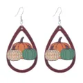 Autumn Thanksgiving wooden teardrop earrings with cute autumn pumpkin prints, perfect for seasonal wear. - Style 11 (E2023-37)