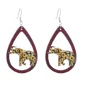 Wooden teardrop earrings with sunflower elephant print vintage bohemian style for women and girls daily wear - Style 9 (E2023-37)