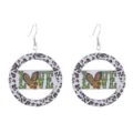 Detailed shot of trendy wooden leopard print hoop dangle earrings featuring love text. - Style 4 (E2023-37)