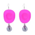 Pink disco ball cowboy hat earrings, trendy neon pink party club dangle earrings for women. - Pink