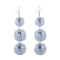 Vintage 70s silver disco ball dangle earrings, long cascading mirrored sphere drop jewelry for party. - Silver Triple Ball Chain (Style 2)